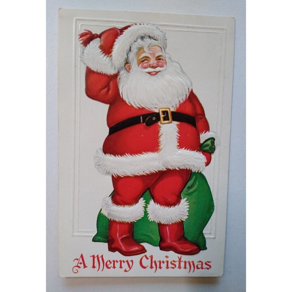 Merry Christmas Santa Claus Postcard Vintage Embossed Antique Unused Series F 46